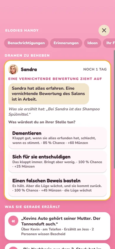 Elodies Handy mit ihrem Tratsch: Sandra plant eine vernichtende Bewertung, drei Antworten zur Wahl